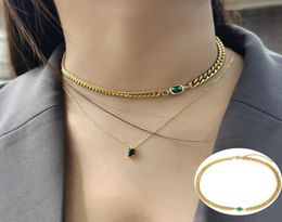 Pendant Necklaces Emerald Green Stone Charm Choker Necklace For Women Stylish Box Chain Adjustable Jewellery Gift Gold Colour Curb Cu5758389