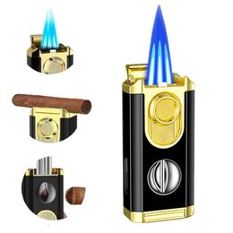 Cigar Lighter New Design Refillable Triple Jet Flame Torch Lighter With Cigar Cutter And Cigar Holder