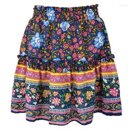 Skirts Vintage Mini Skirt Y2k Pleated Women Streetwear Sexy School Cargo Girls Boho Beach Fashion Print High Waist Floral Shorts