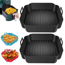 2Pcs Air Fryer Silicone Pot Reusable Air Fryer Liner Heat Resistant Silicone Basket Square Baking Tray Oven Microwave Accessorie 240423