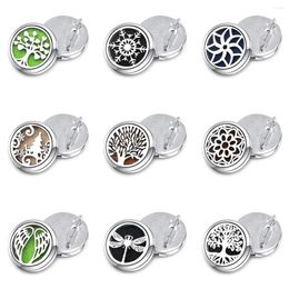 Brooches Fashion Men Women Essential Oil Box Charm Pendant Stainless Steel Pattern Tree Of Life Flower Jewellery Gift