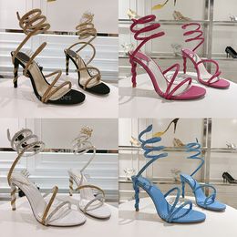 Designer Sandals Women Luxury Rene Caovillas Sandals Margot embellished Crystal Snake shaped winding high-heeled 9.5 cm With box size 35-42