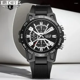 Wristwatches LIGE Fashion Luxury Quartz Men's Watches Top Brand Silicone Strap Wristwatch Casual Sport Date Waterproof Chronograph Man
