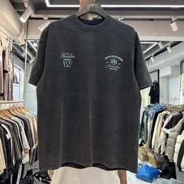 Men's T Shirts 2024 Oversized Washed Tee Men Women Vintage Tops Green Letter Printing Short Sleeve