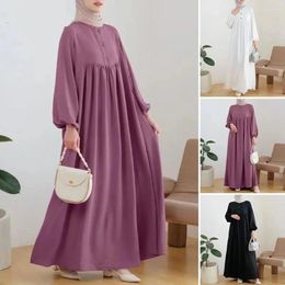 Ethnic Clothing White Black Purple Long Dresses With Sleeves Casual Loose Big Size Muslim Woman Blouse Maxi Dress