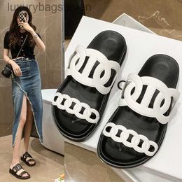 Fashion Original h Designer Slippers 2024 Summer New Cross Strap Slippers Casual Thick Sole Circle Chain Beach Slippers for Women with 1:1 Brand Logo