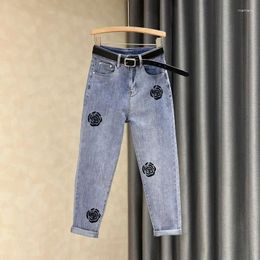 Women's Jeans European Light Embroidered For Women 2024 Loose And Slim High Waist Haren Pants With Cropped Feet Female Tops