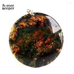 Pendant Necklaces Natural Stone Grass Moss Agate Round Shape Pendants For Jewelry Making DIY Necklace Accessories Woman Gift BK771