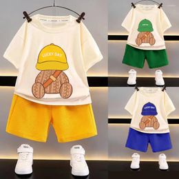 Clothing Sets Summer Children Short Sleeves Shorts Set Waffle Boys Girls Cartoon Pullover T-shirt Pant Two-piece Suit Korean Casual Clothes