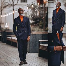 Mężczyźni czarne niestandardowe przystojne kawałki bawełna 2 Made Man Suits Tuxedos szczyt duży lapel blezer formalny płaszcz biznesowy+spodni