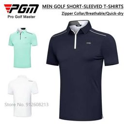 Men's Polos PGM Summer Breathable Clothes Men Zipper Collar T-shirts Male Short-slved Sports Lapel Shirts Cooling Fast Dry Tops Y240506