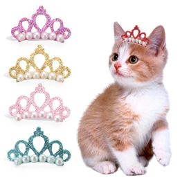 Houses 1PC Cute Pet Dog Hair Clips Small Dogs Faux Pearl Crown Shape Bows Hair Clips Cat Hair Grooming Headdress Pet Accessoires