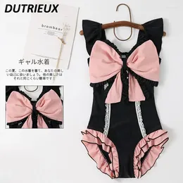 Women's Swimwear Lolita Japanese Style Soft Girl Bikini Set Fashion One-Piece Swimsuit Lovely Pink Bow Student Spring Summer Women