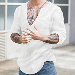 Men's Sweaters 2024 Autumn/Winter Casual Deep V-Neck Slim Fit Long Sleeve Solid Knit Underlay Shirt For Men