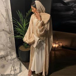 Ethnic Clothing Chic Glitter Muslim Kimono Abaya Puff Sleeve Retro Cardigan Robe Dubai Middle Eastern Saudi Arabia Eid Clothes Outwear