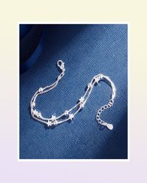 100 Original 925 Sterling Silver Bracelet Double Layered Stars Beads Chian Bracelets Bangles For Women Girls Wedding Jewelry5463843684398