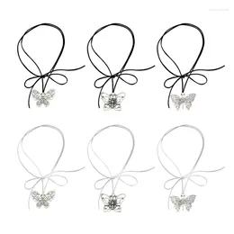 Chains Butterfly Pendant Necklace Temperament Lace Up Collar Fashion Choker Drop