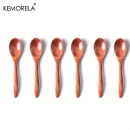 6PCS Wooden Tea Spoon Long Coffee Spoons Small Teaspoon Set Wood Honey Dessert Drink Stirrer Teaspoons Tableware 240422