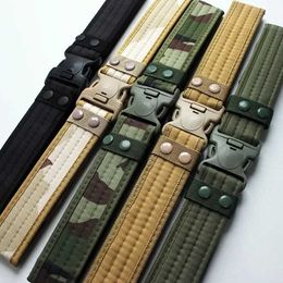 Accessories New combat belt with fast release tactical belt fashionable black mens canvas belt outdoor hunting 6-color 130cm long J240506