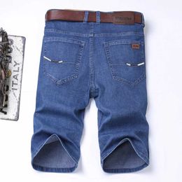 Men's Jeans Summer brand elastic thin Bermuda mens denim jeans mens knee length soft Ropa Hombre shortsL2405