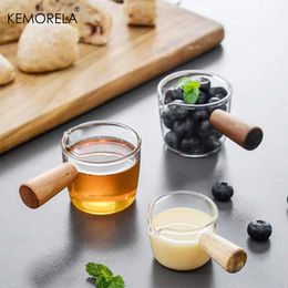 Tumblers Solid Wood Handle Seasoning Dish Japanese Glass Sauce Vinegar Dipping Snack Tableware Coffee Mini Milk Cup For Kitchen Gadget H240506