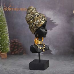 Decorative Objects Figurines NORTHEUINS Resin Statues Ornaments Of Black Women Retro African Exotic Bust Art Figurines for Interior Home Bedroom Decorations T240