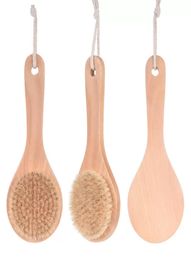 Dry Bath Body Brush Back Scrubber Antislip Short Wooden Handle Natural Bristles Shower Exfoliating Massager CG0013964407