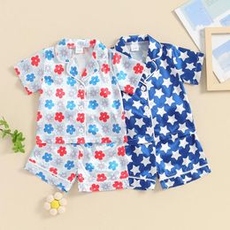 Clothing Sets FOCUSNORM 1-5Y Toddler Kids Girls Boys Pajamas Clothes Star/Flower Print Short Sleeve Shirts Elastic Waist Shorts