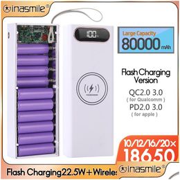 Battery Storage Boxes Detachable 10/12/16/20 Power Bank Case Flash Charging 22.5W Qc3.0 Pd3.0 Type C Wireless 15W Charge Box Drop De Dh7Rp