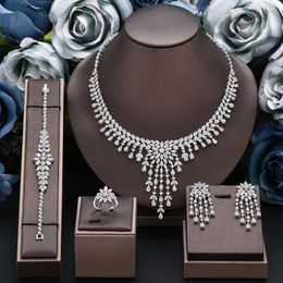 Necklace Earrings Set 2024 4-piece Bride Zirconia Full Jewellery CZ Crystal Women's Bridal Party Dubai Nigeria Wedding