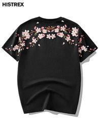 Men's T-Shirts 100% Cotton Men TshirtJapanese Graphic Harajuku T-ShirtSummer Fashion HipHop ShirtEmbroidery Cherry Blossoms T Tops H240506