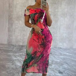 Party Dresses Aesthetical Tie Dye Printing Bodycon Midi For Women Elegant Off The Shoulder Slash Neck Slim Fit Dress Vacation
