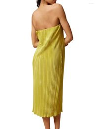 Casual Dresses Elegant Off-Shoulder Satin Maxi Dress With Pleated Detailing And Ruffled Hemline - Stylish Backless Evening Gown For Cocktail