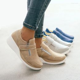 Fitness Shoes 2024 Women Gold Sneakers Zipper Platform Trainers Casual Lace-Up Womens