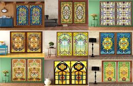Custom Size European style window fim electrostatic stained glass window film frosted church home doors foil stickers 40x80cm Y2007016262