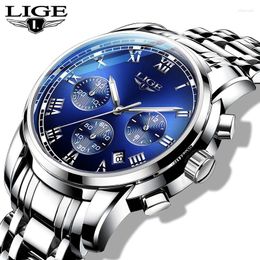 Wristwatches Man Watch LIGE Top Casual Sport Chronograph Watches For Men Waterproof Fashion Full Steel Quartz Clock Reloj