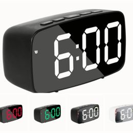 Clocks Acrylic Digital Alarm Clock Mirror LED Display Voice Control Temperature Calendar Snooze Function 12/24H Dual Alarms Home Decor