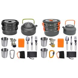 Cookware Camping Cookware Kit Outdoor Aluminium Cooking Set Water Kettle Pan Pot Travel Cutlery Utensils BBQ Tableware Hiking Picnic Tools