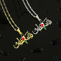 Pendant Necklaces Palestine Fashion National Map Flag Pendant Necklace Stainless Steel Gold Silver Mens Ethnic Map Jewellery Gift H240504