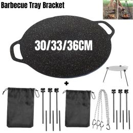 Grills 30/33/36CM Grilling Pan Nonstick BBQ Baking Tray with Adjustable Tray Support Chain for Outdoor Camping Kitchen Barbecue
