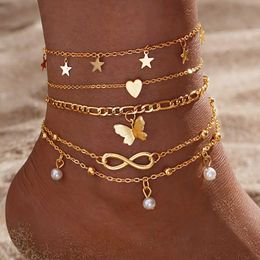 Anklets Bohemia Gold Colour Snake Ankle Bracelet Set For Women Butterfly Key Lock Charm Multiple Styles Anklet Chain On Leg Boho Jewellery