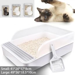Boxes S/L Size PP Resin SemiOpen Cat Litter Tray Box Open Cat Litter Box High Side AntiSplashing Sifting Litter Box with Scoop