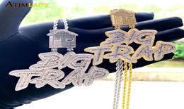 Chains Iced Out Bling 5A Cubic Zircon Full Paved Big Trap House Pendant Necklace Hip Hop Two Tone Colour Plated Men Cool JewelryCha9881265