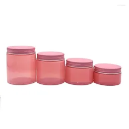 Storage Bottles Empty Plastic Clear Pink Jar 22Pcs Aluminum Lid Skincare Container 100g150g 200g 250g Refillable Portable Wide Mouth Bottle