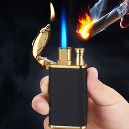 New Blue Flame Metal Crocodile Double Fire Lighter Creative Iatable Windproof Open Fire Conversion Lighter