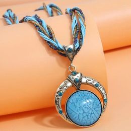 Pendant Necklaces Bohemia Style Handmade Round Resin For Women Multilayer Beads Chains Vintage Jewellery