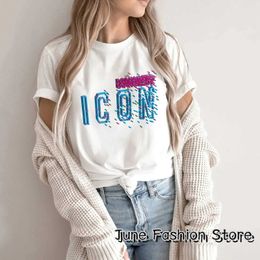 Men's T-Shirts Summer Women Cotton T-Shirt Luxury Brand Clothing Fashion Letter Printing Tops Ts Female Casual Solid Color Y2K Strtwear T240506