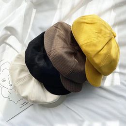 Berets Elegant French Cotton Solid Color Retro Stripe Korean Style Cap Women Hat Fashion Beret Painter