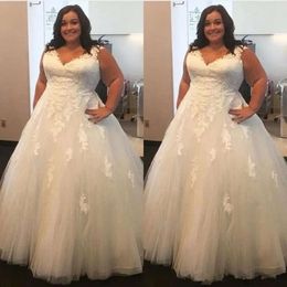 Dresses 2021 Floor Size Plus Length Tulle V Neck Straps Lace Applique Custom Made Country Beach Wedding Gown Vestidos De Novia estidos