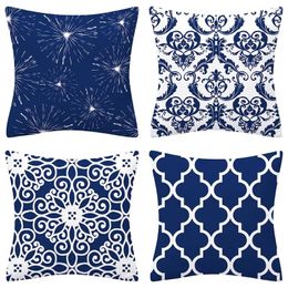 Pillow Nordic Blue And White Classic Pattern Linen Pillowcase Sofa Cover Home Decoration 40x40 50x50